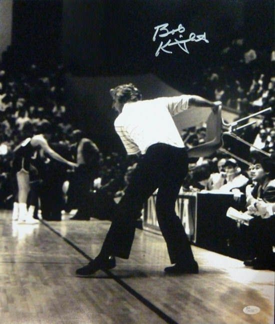 Bobby Knight Autographed Chair Throw Indiana Hoosiers 16x20 Photo (Chair Throw Black) JSA