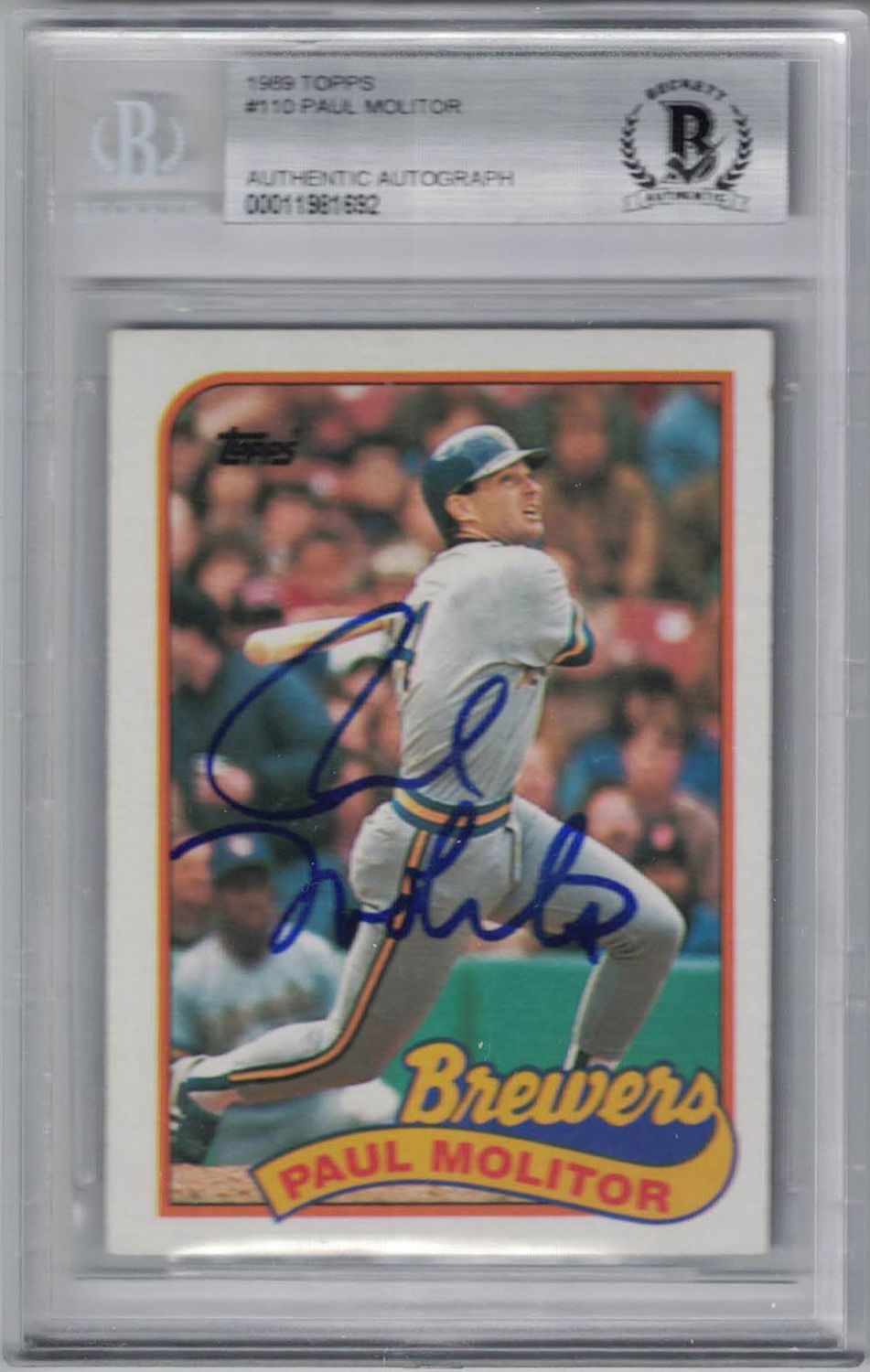 Paul Molitor Signed Milwaukee Brewers 1989 Topps #110 Trading Card BAS