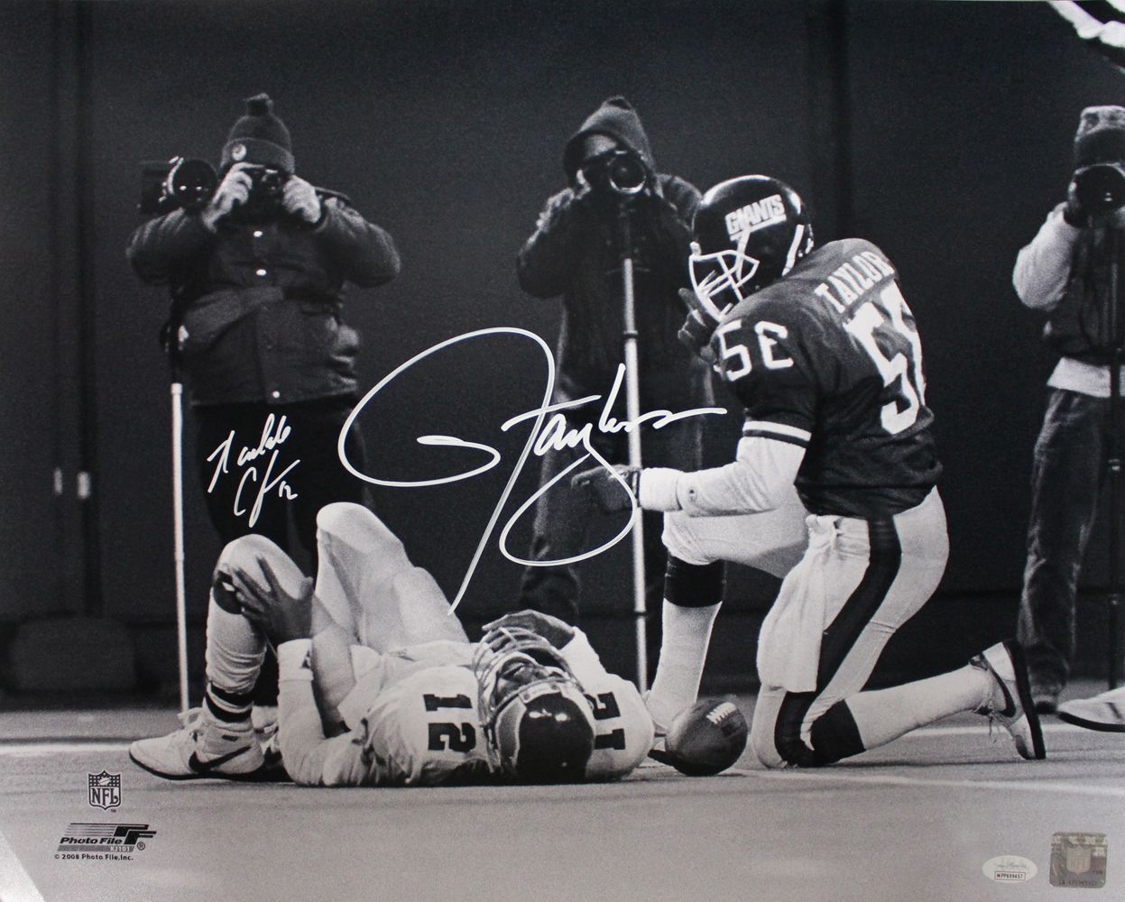 Lawrence Taylor &amp; Randall Cunningham Signed 16x20 Photo AS IS JSA