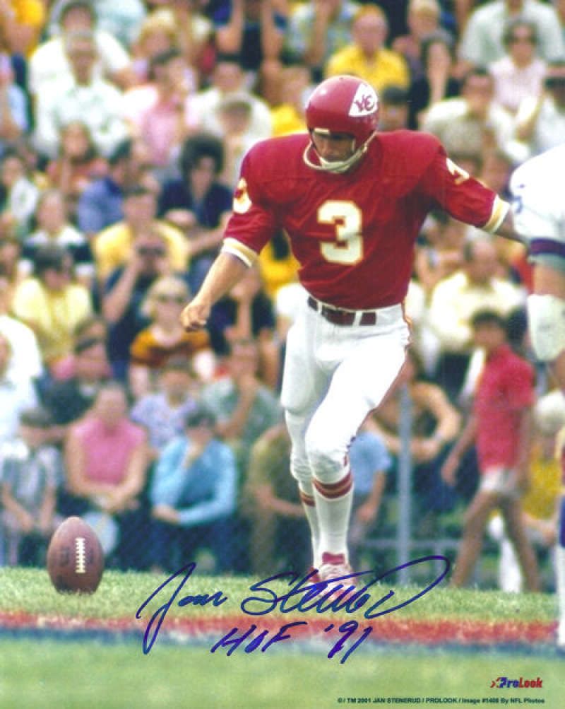Jan Stenerud Autographed Kansas City Chiefs 8x10 Photo w/HOF 91