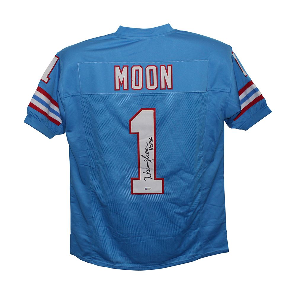 Warren Moon Autographed/Signed Pro Style Blue XL Jersey HOF BAS