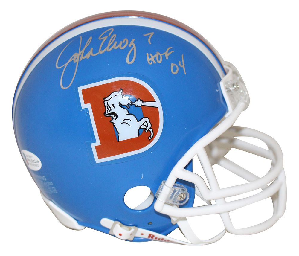 John Elway Autographed Denver Broncos D Logo Mini Helmet HOF BAS