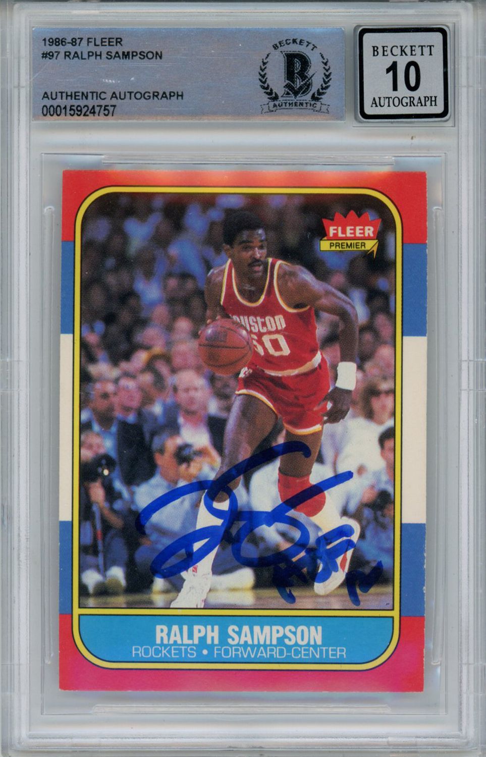 Ralph Sampson Signed 1986-87 Fleer #97 Rookie Card Beckett 10 Slab