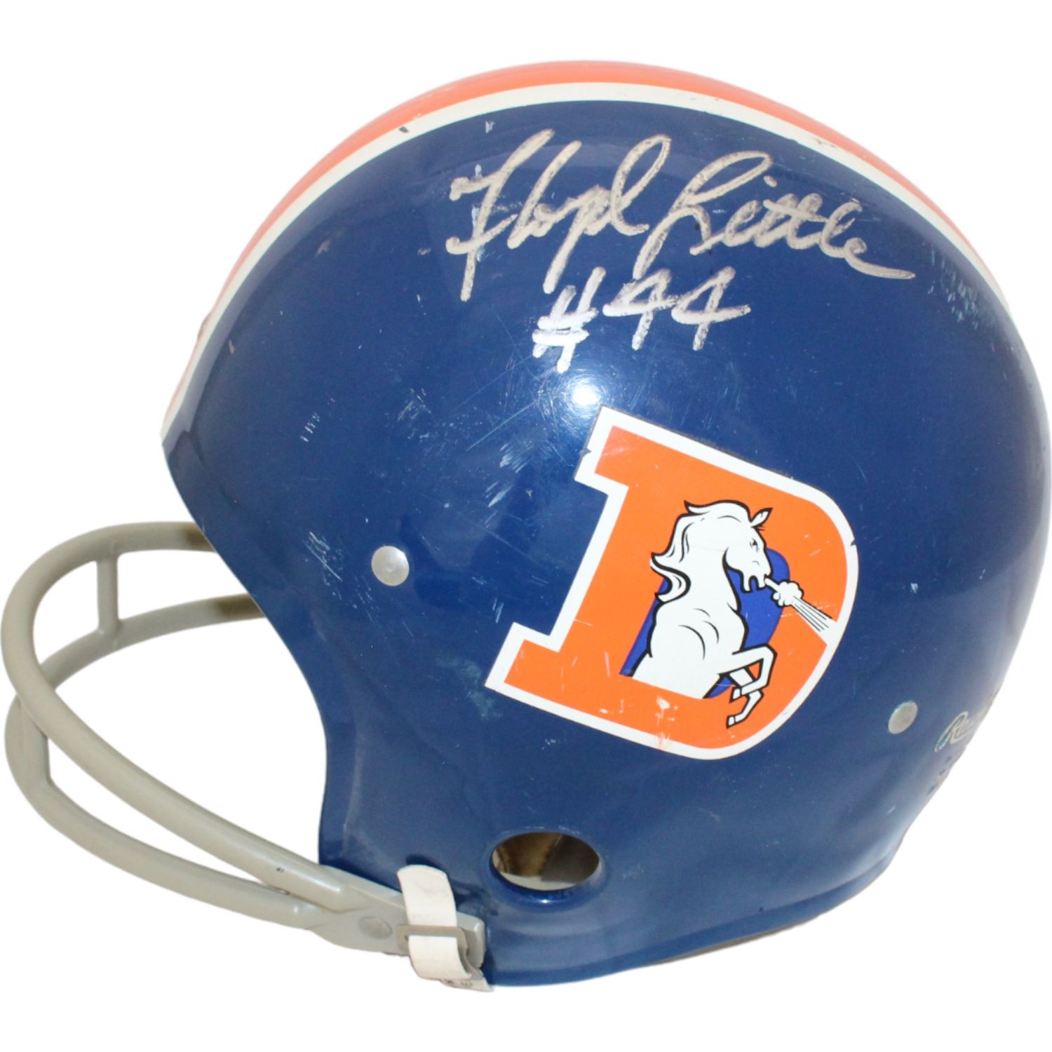Floyd Little Signed Denver Broncos Rawlings F/S 2-Bar RK Helmet BAS 44287