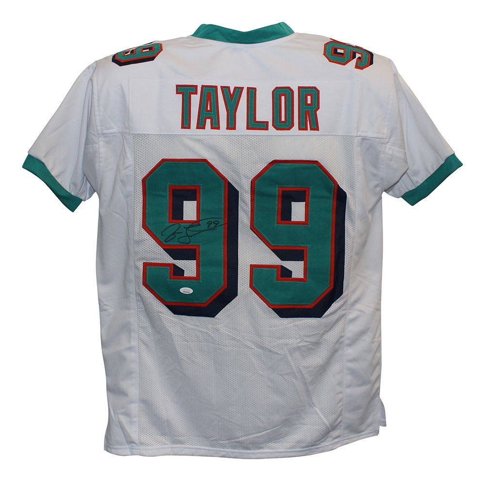 Jason Taylor Autographed/Signed Pro Style White XL Jersey JSA
