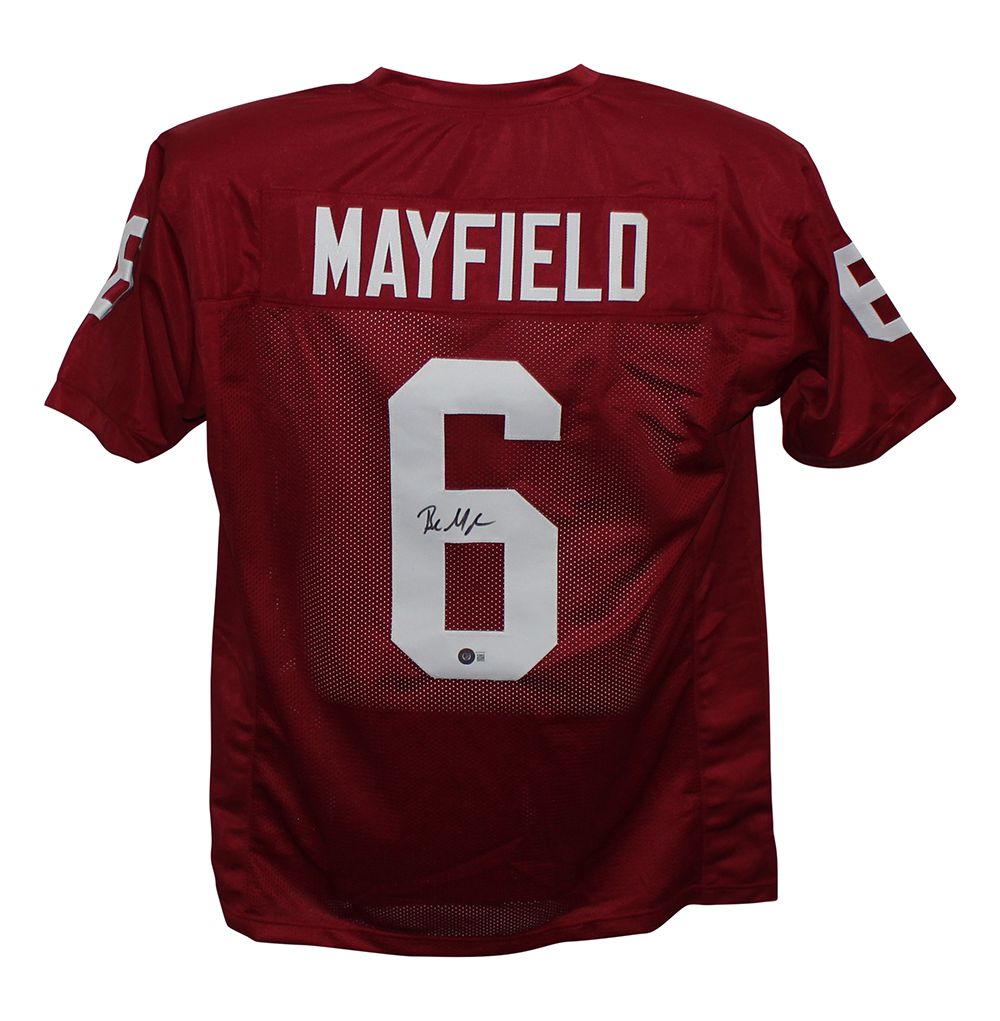 Baker Mayfield Autographed/Signed College Style Red XL Jersey BAS