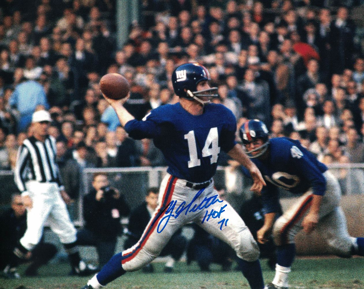YA Tittle Autographed/Signed New York Giants 8x10 Photo HOF