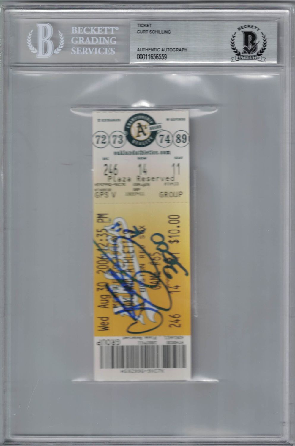 Curt Schilling Autographed/Signed Boston Red Sox Ticket 3000 Ks BAS Slab