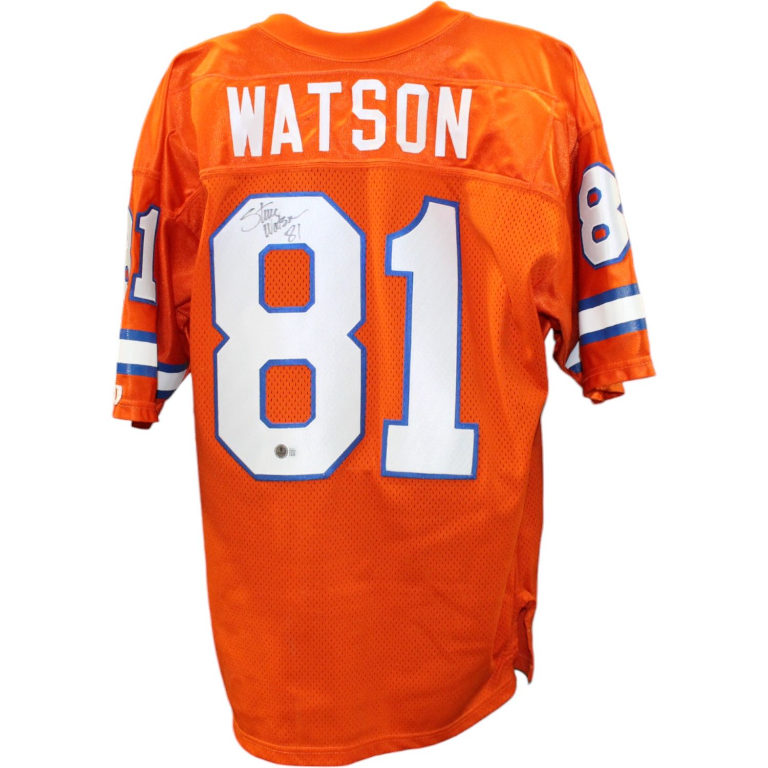 Steve Watson Signed Broncos Wilson 48 Proline Orange Jersey BAS 45054