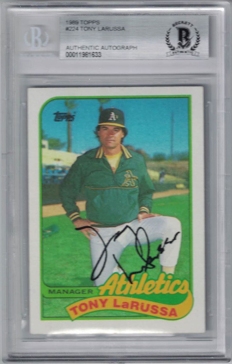 Tony LaRussa Autographed Oakland Athletics 1989 Topps Trading Card BAS
