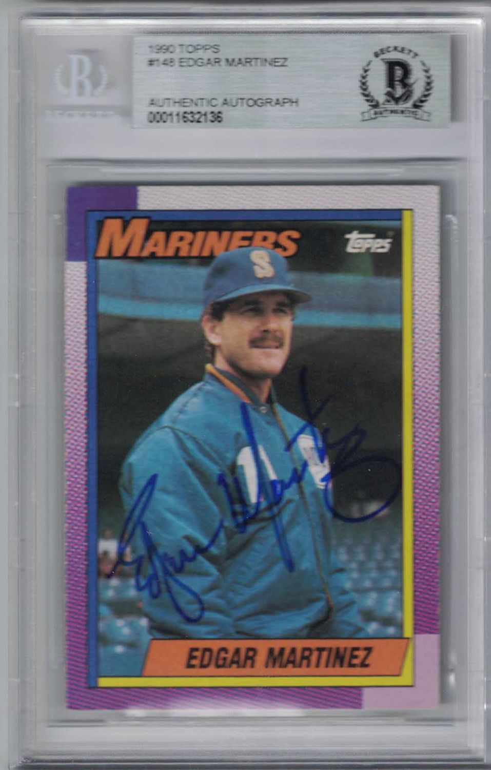 Edgar Martinez Autographed Seattle Mariners 1990 Topps Trading Card BAS