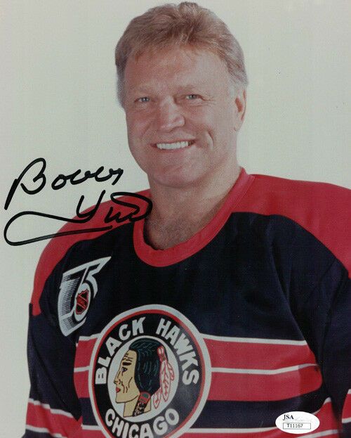 Bobby Hull Autographed Chicago Blackhawks 8x10 Photo Posed JSA