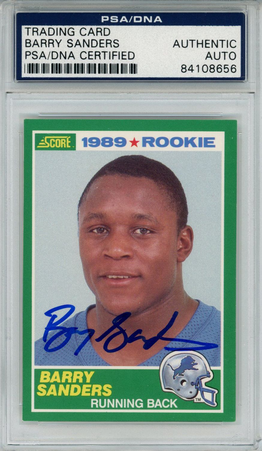 Barry Sanders Autographed/Signed 1989 Score #257 Trading Card PSA Slab