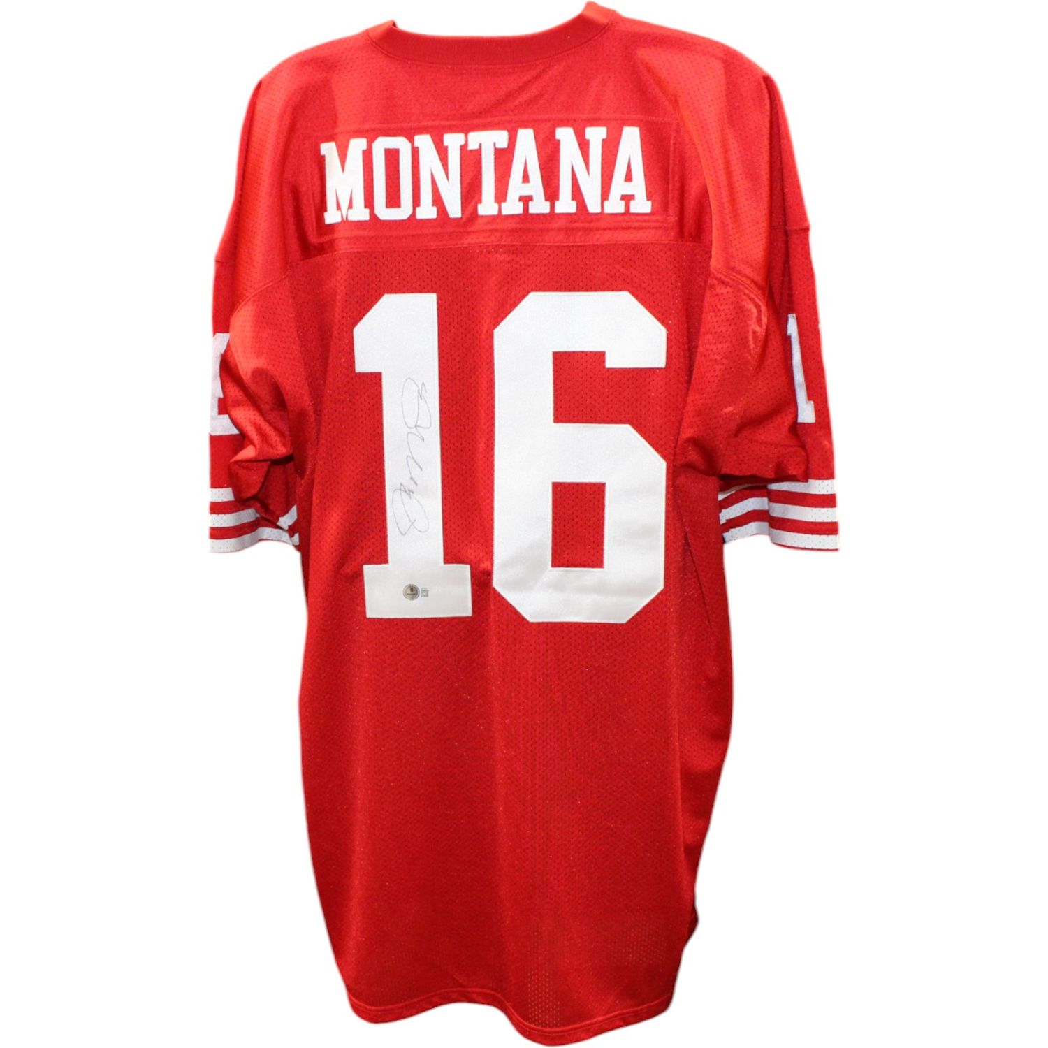 Joe Montana Signed San Francisco 49ers M&amp;N 56 Red Jersey Beckett 45065