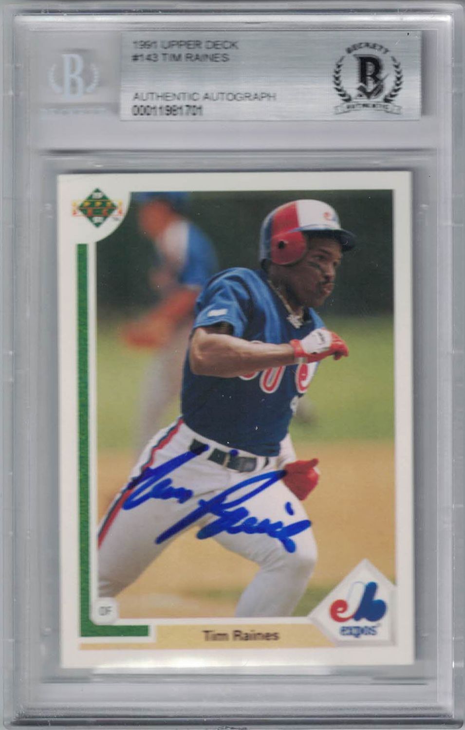 Tim Raines Signed Montreal Expos 1991 Upper Deck #143 Trading Card BAS