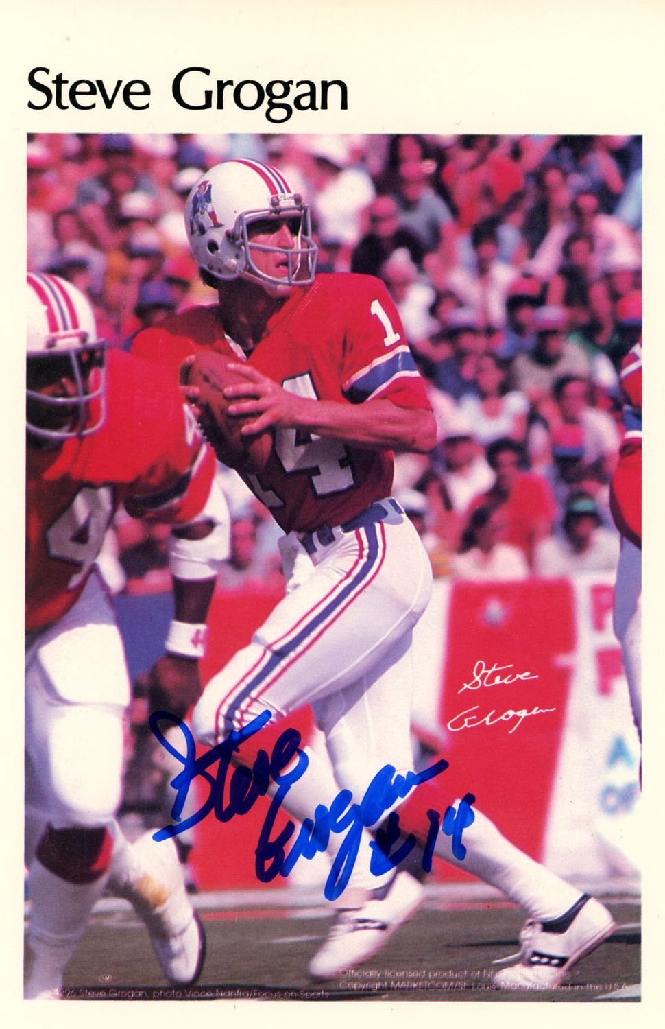 Steve Grogan Signed New England Patriots Mini Poster 21/50 Beckett 46123