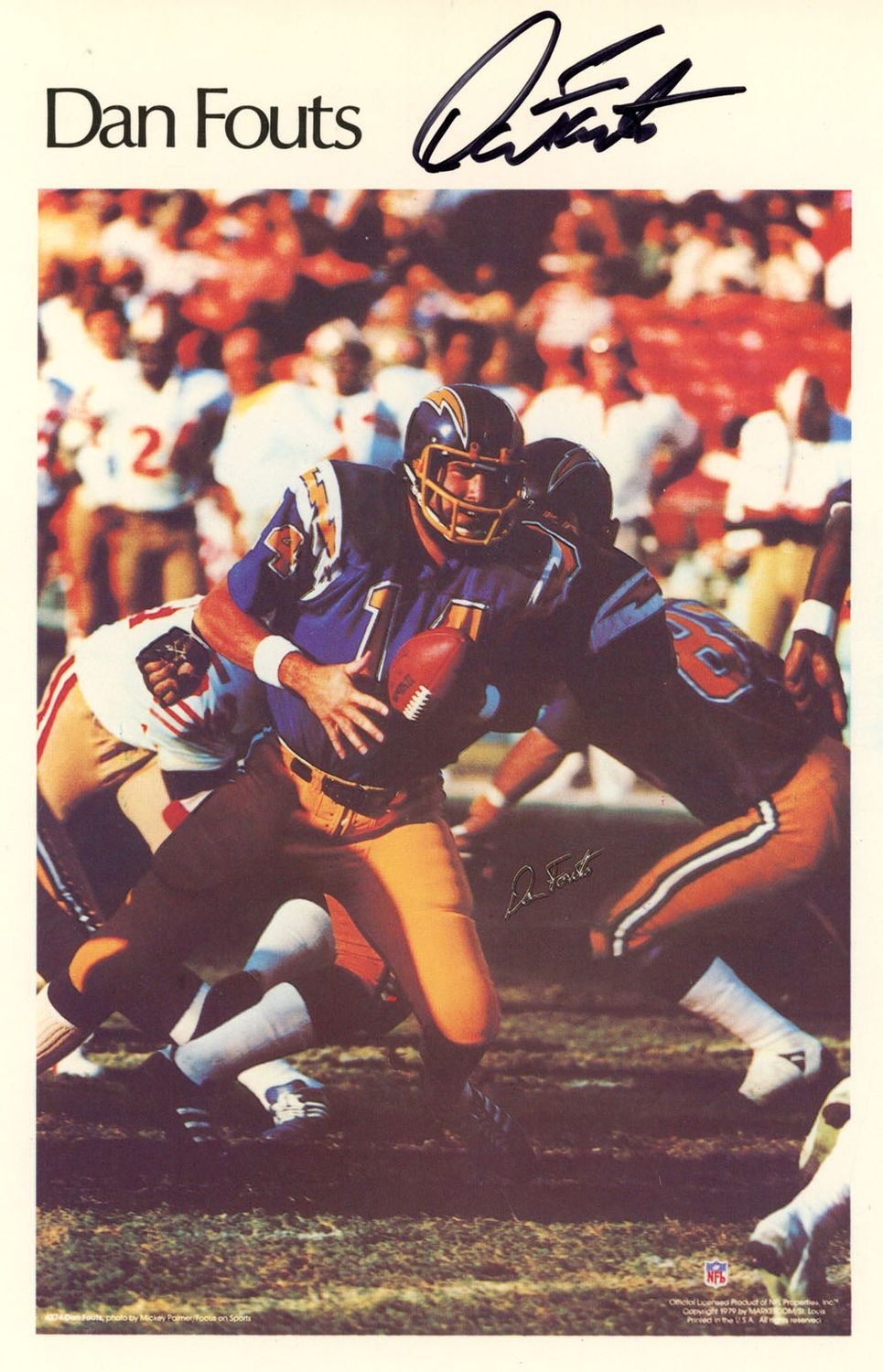 Dan Fouts Autographed San Diego Chargers Mini Poster 26/50 BAS 46108