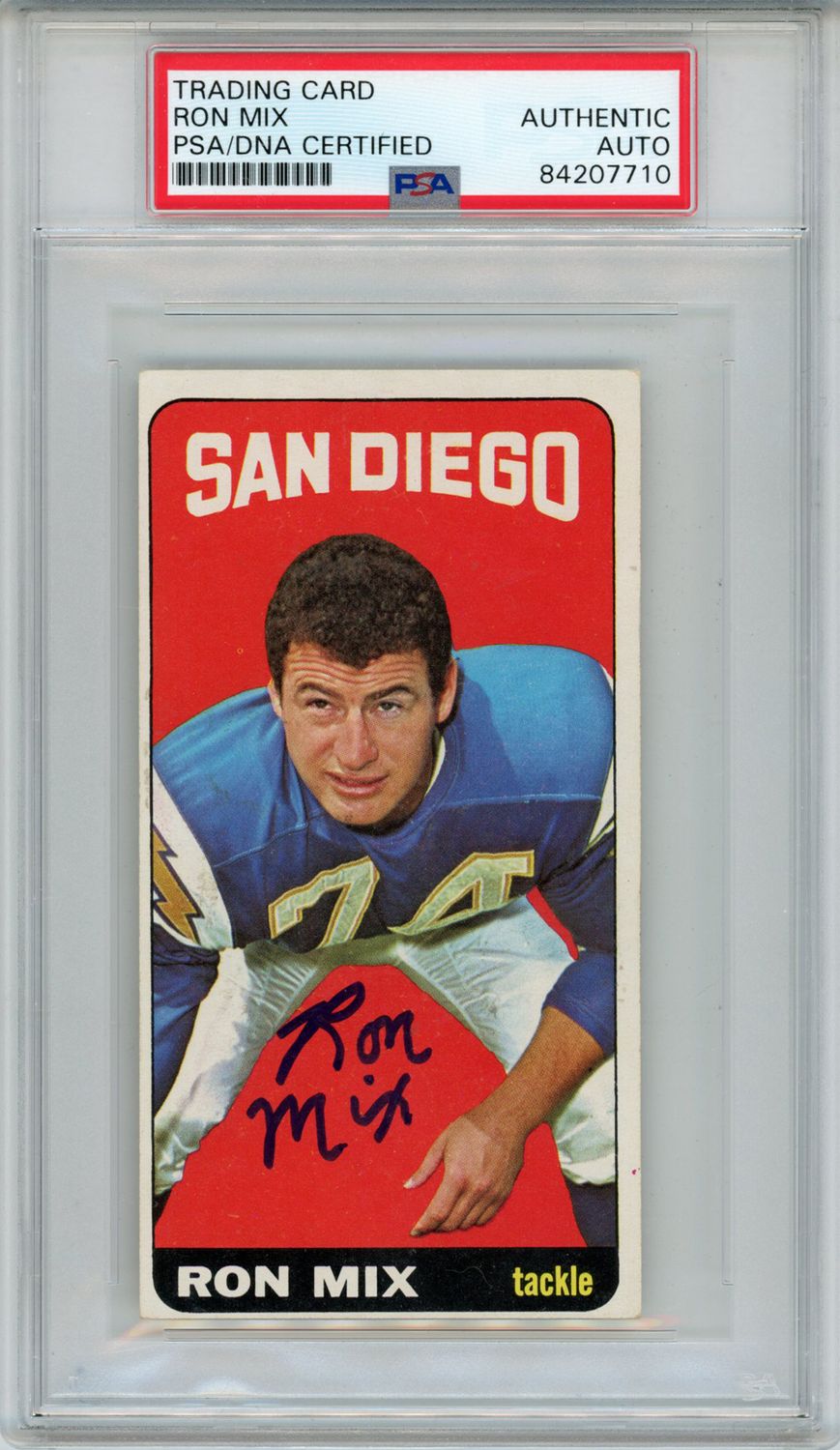 Ron Mix Autographed/Signed 1965 Topps Super #168 Trading Card PSA Slab