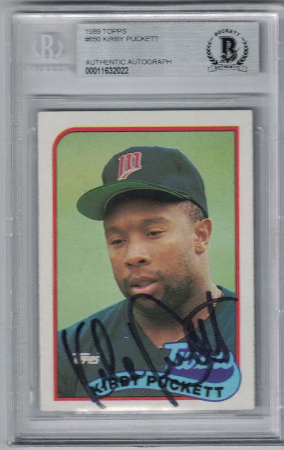 Kirby Puckett Autographed Minnesota Twins 1989 Topps Trading Card BAS