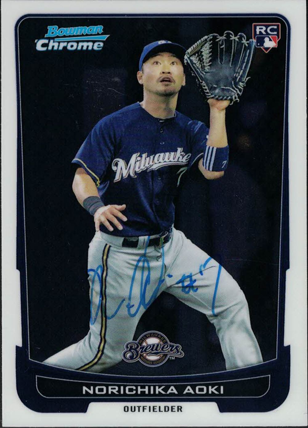Norichika Aoki Signed Milwaukee Brewers 2012 Bowman Chrome Rookie Card