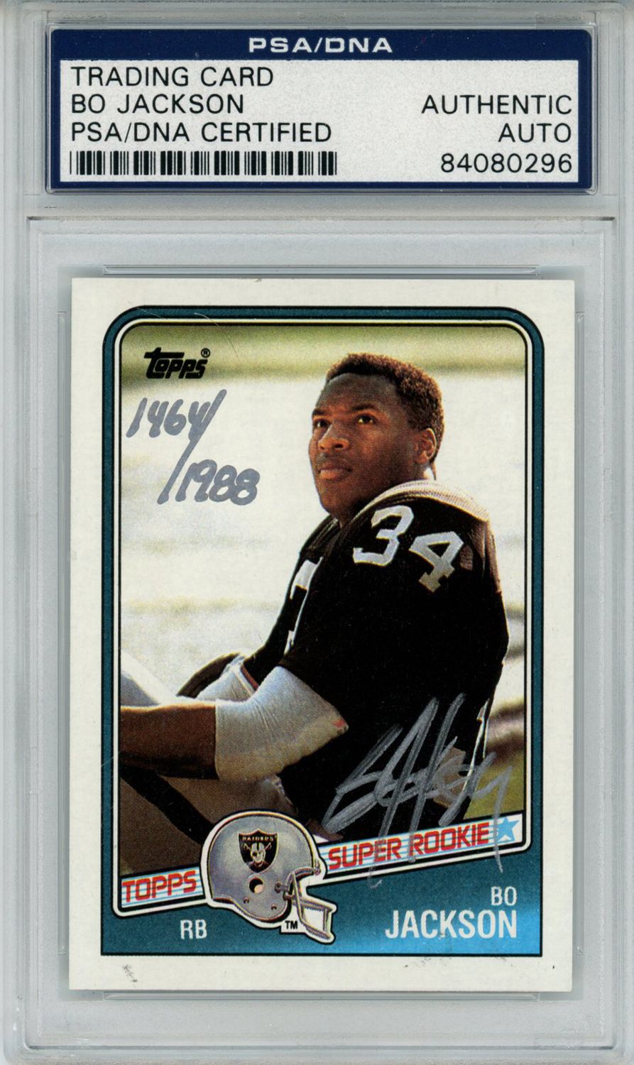Bo Jackson Autographed 1988 Topps #327 Trading Card 1464/1988 LE PSA Slab