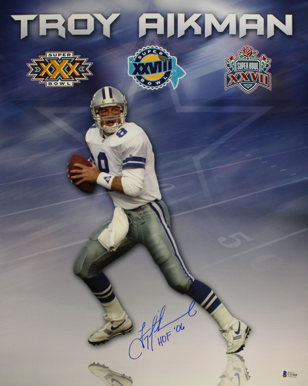 Troy Aikman Autographed/Signed Dallas Cowboys 16x20 Photo HOF BAS