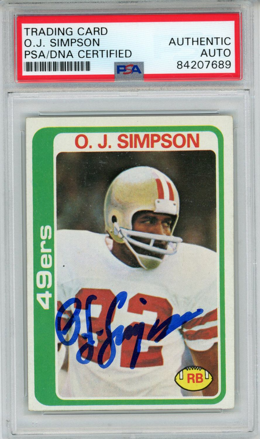 O.J. Simpson Autographed/Signed 1978 Topps #400 Trading Card PSA Slab