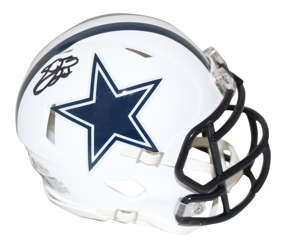 Emmitt Smith Autographed Dallas Cowboys Flat White Mini Helmet BAS