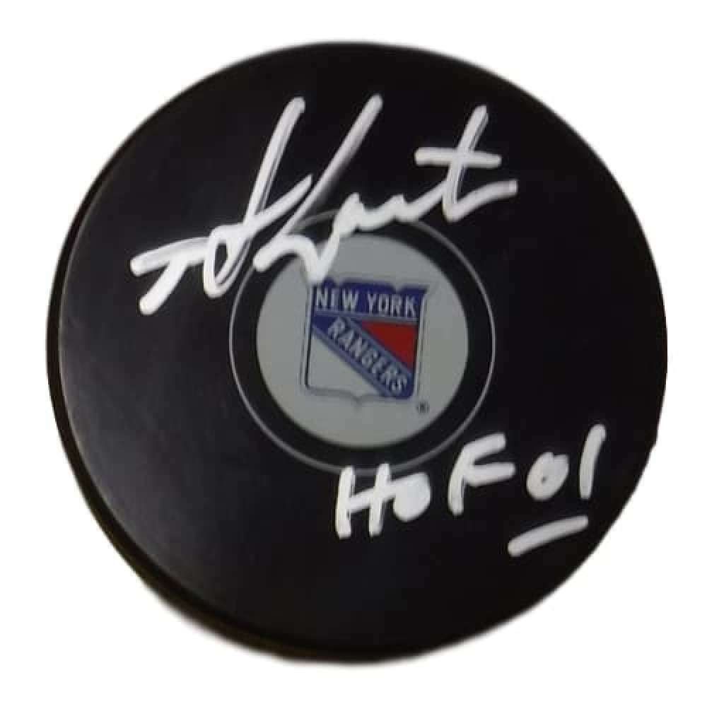 Mike Gartner Autographed New York Rangers Hockey Puck HOF 01 JSA