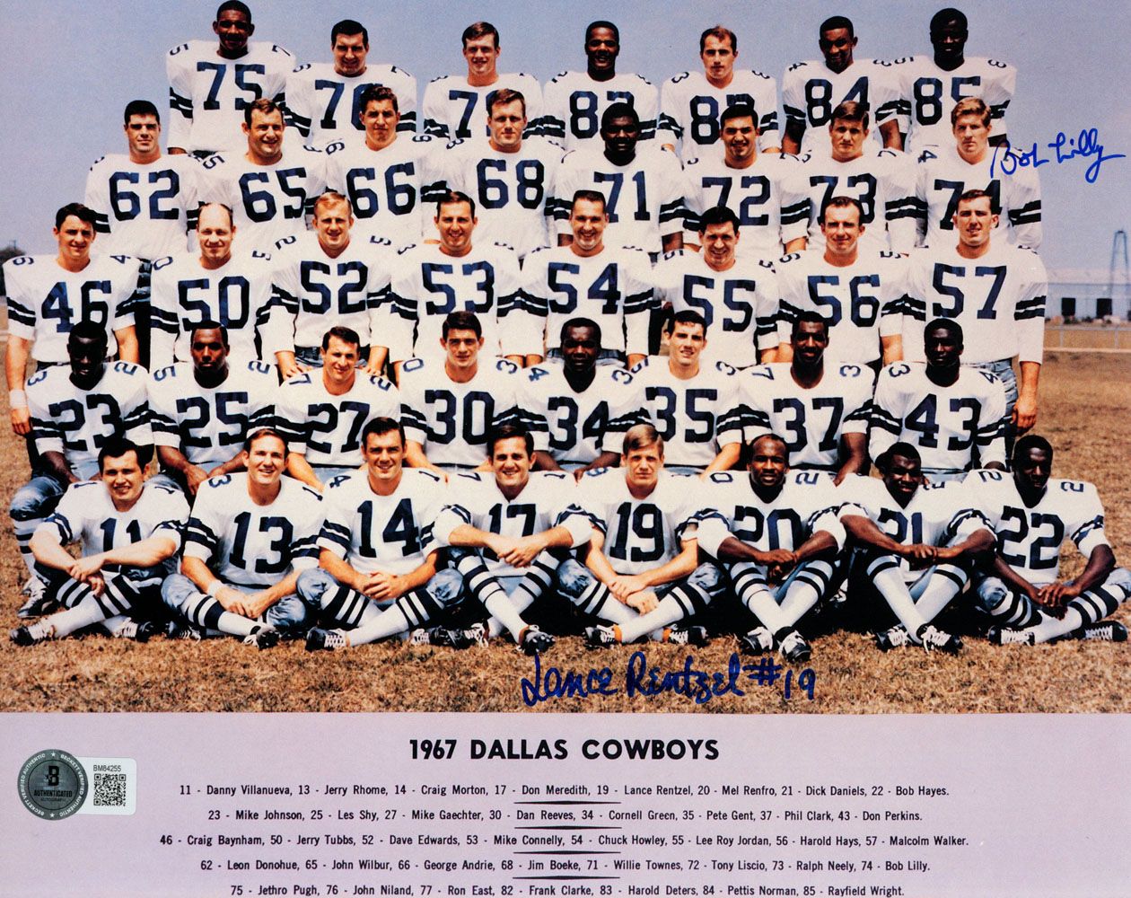 Bob Lilly &amp; Lance Rentzel Signed Cowboys 1967 Roster 8x10 Photo BAS 45503