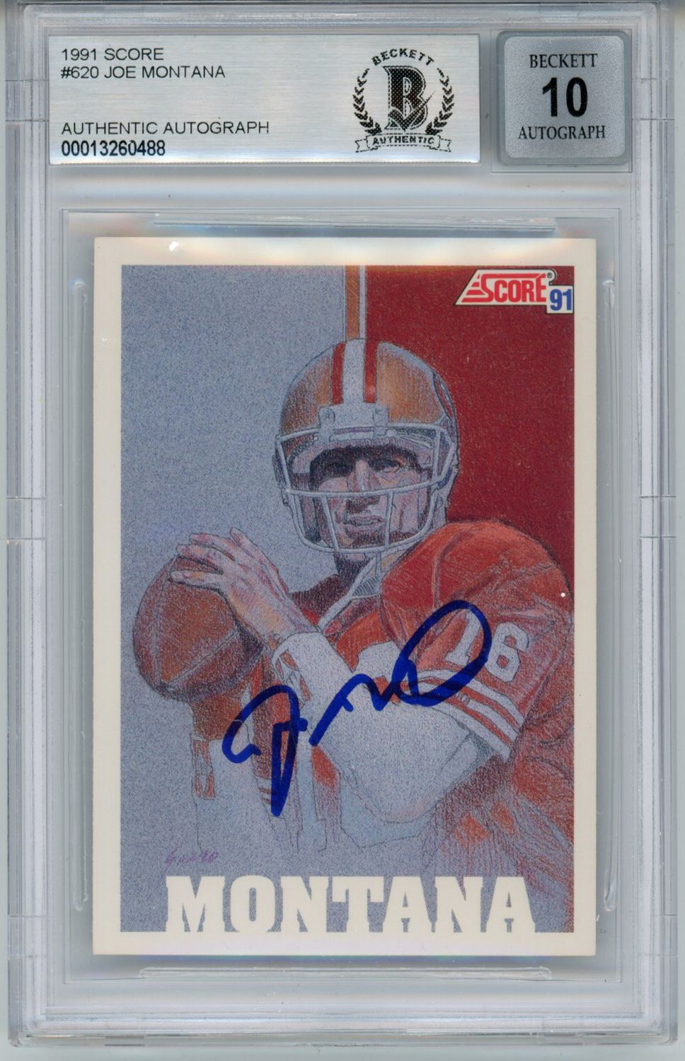 Joe Montana Autographed 1991 Score #620 Trading Card BAS 10 Slab