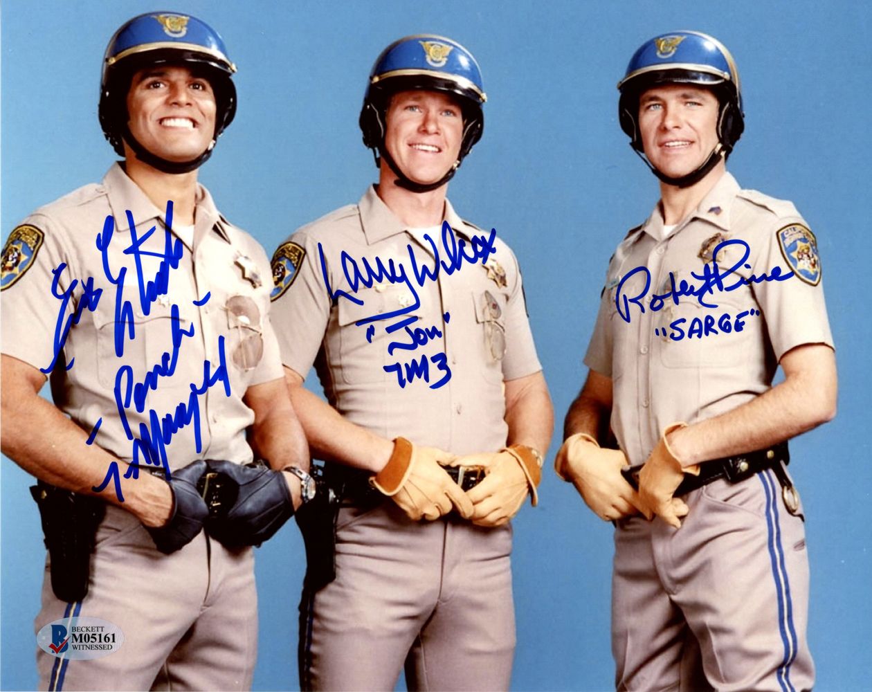 Erik Estrada, Larry Wilcox &amp; Robert Pine Autographed Chips 8x10 Photo BAS