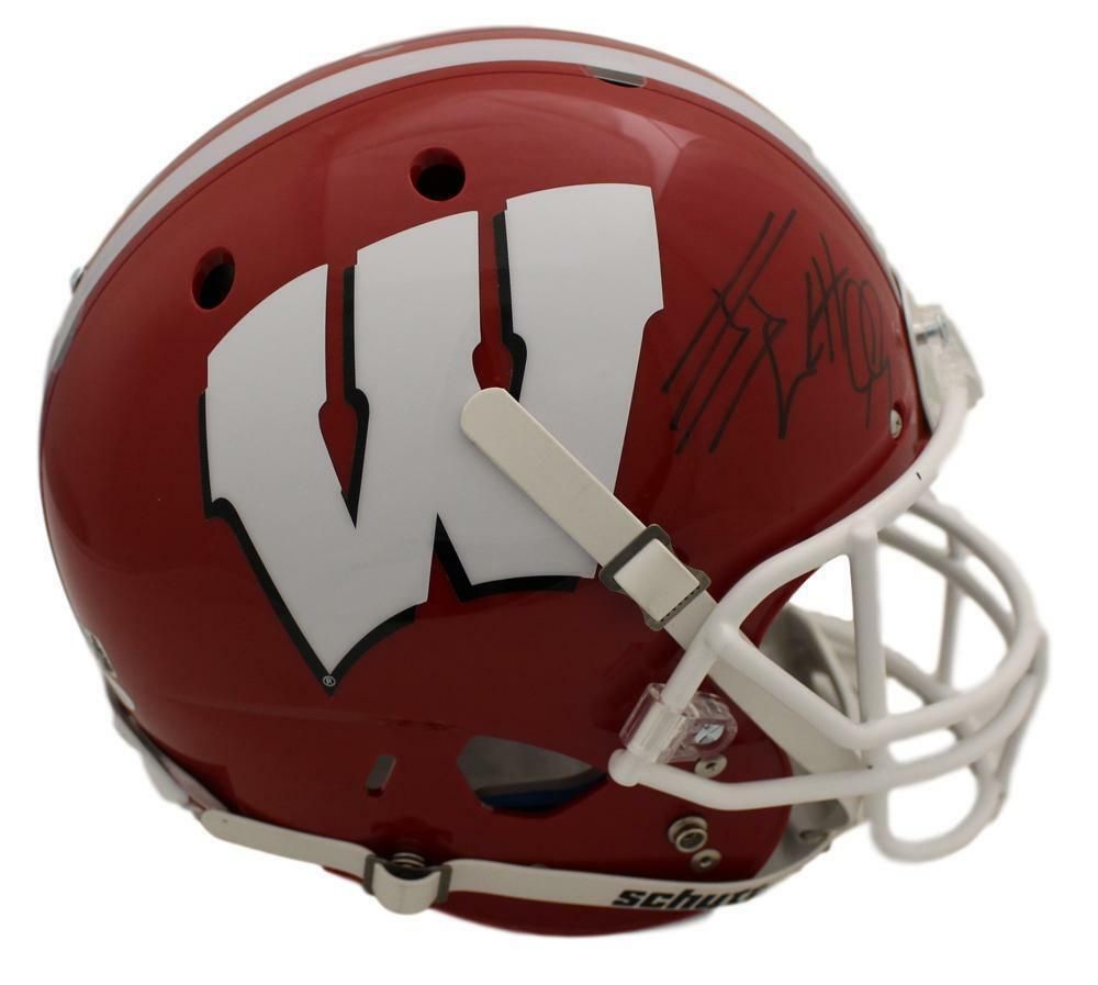 JJ Watt Autographed Wisconsin Badgers Red Replica Helmet White Mask JSA