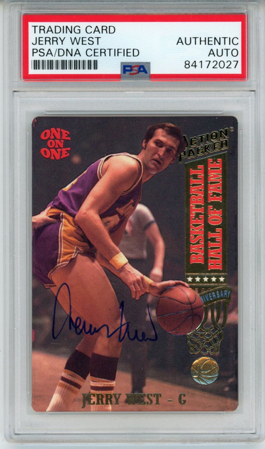 Jerry West Autographed Lakers 1993 Action Packed #2 Trading Card PSA Slab