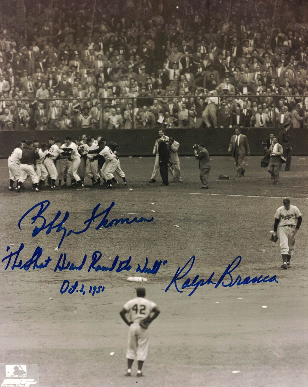 Bobby Thomson &amp; Ralph Branca Autographed Giants/Dodgers 8x10 Photo PF