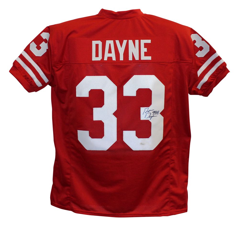 Ron Dayne Autographed/Signed College Style Red XL Jersey 99H JSA