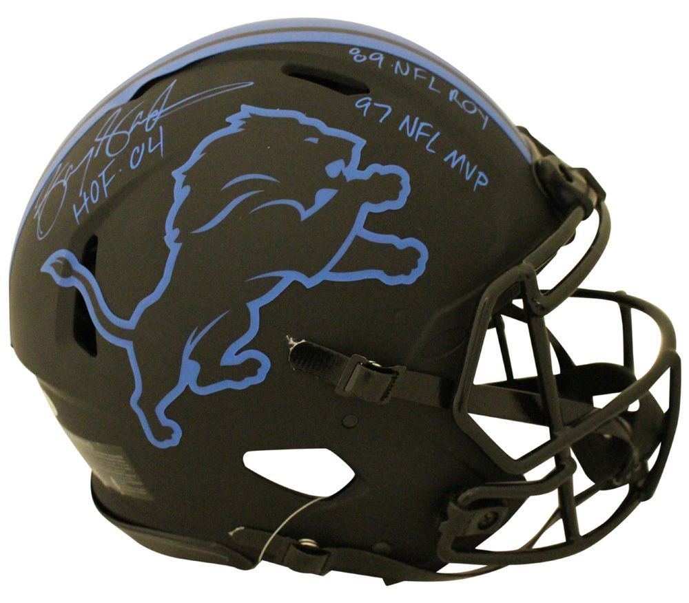 Barry Sanders Autographed Detroit Lions Authentic Eclipse Helmet 3 Insc BAS