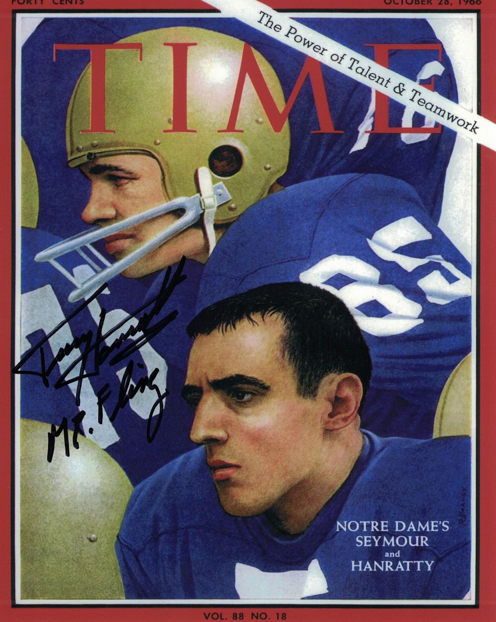 Terry Hanratty Autographed Notre Dame Fighting Irish Time 8x10 Photo