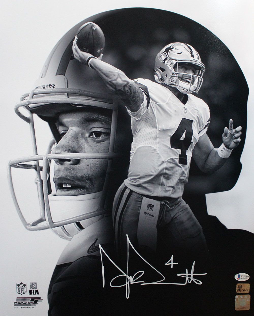 Dak Prescott Autographed/Signed Dallas Cowboys 16x20 Photo BAS PF