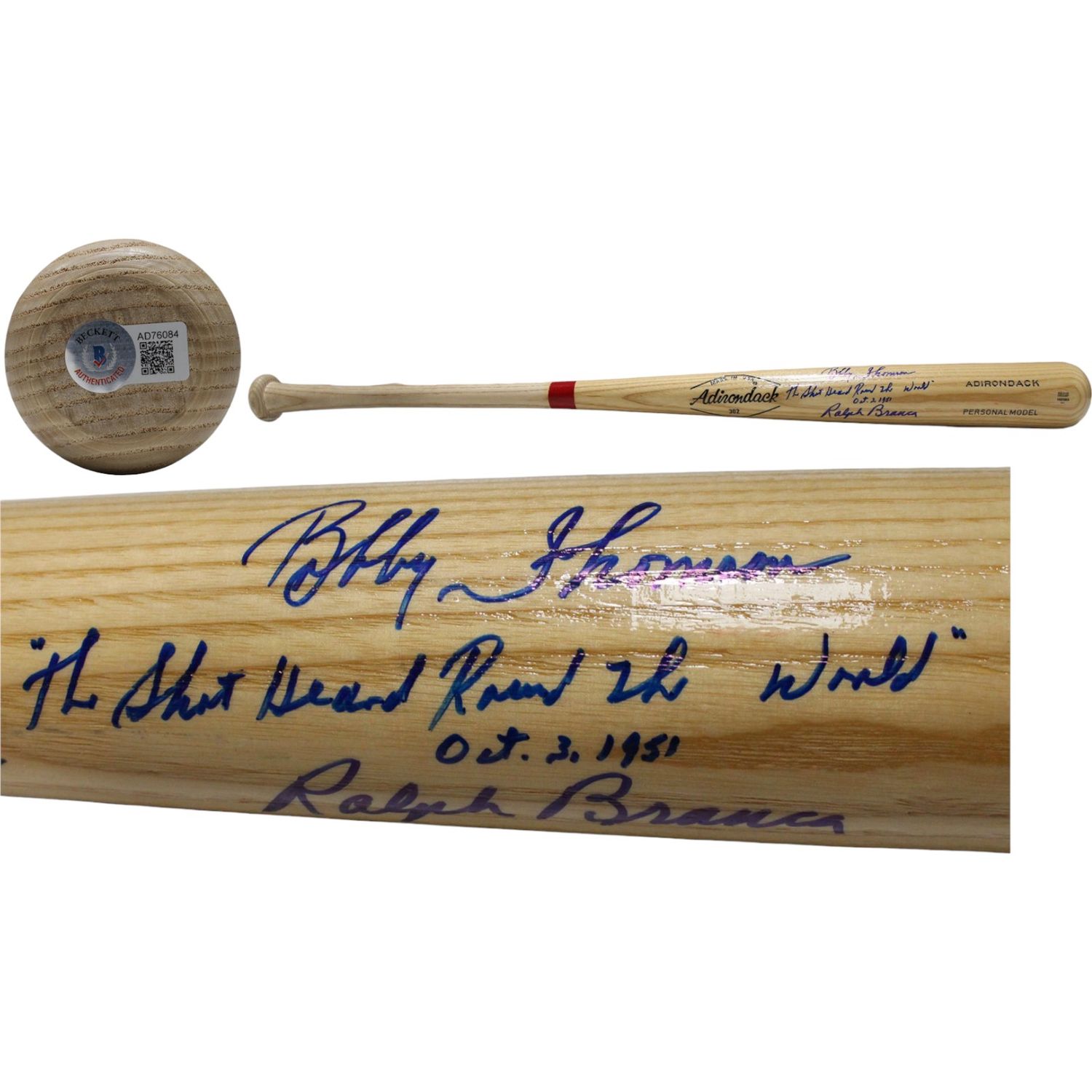 Bobby Thomson &amp; Ralph Branca Signed Adirondack Blonde Bat Beckett 44322