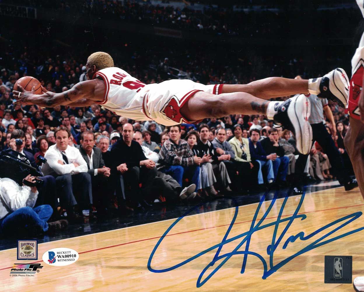 Dennis Rodman Autographed/Signed Chicago Bulls 8x10 Photo BAS PF