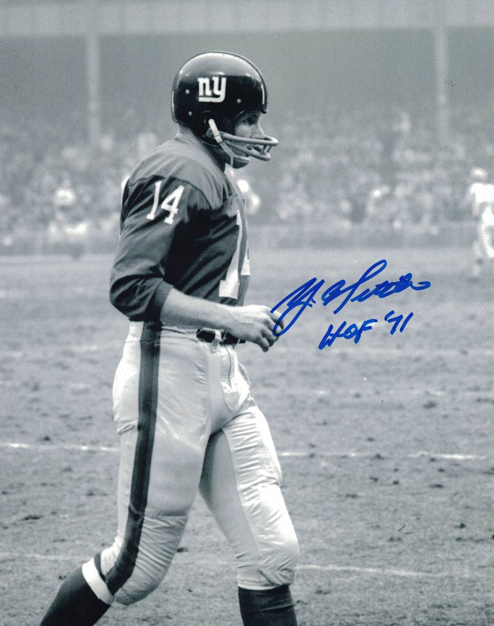 YA Tittle Autographed/Signed New York Giants 8x10 Photo HOF