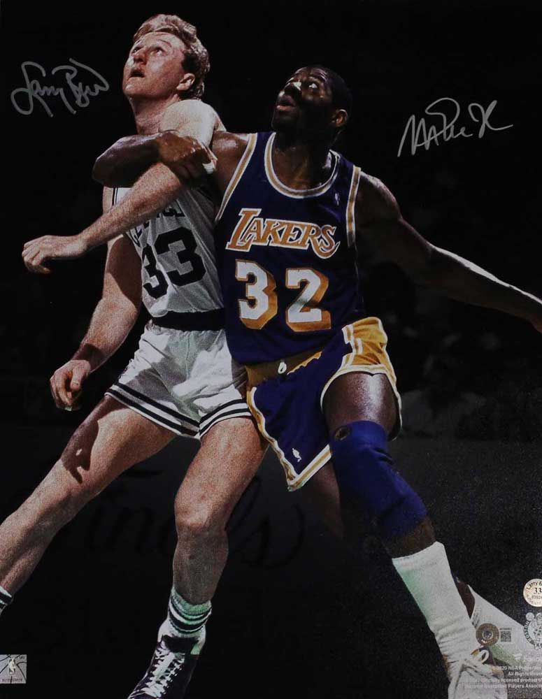 Larry Bird &amp; Magic Johnson Autographed Lakers/Celtics 16x20 Photo BAS