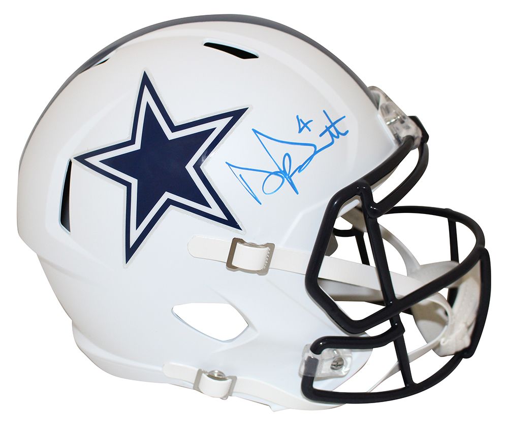 Dak Prescott Autographed/Signed Dallas Cowboys F/S Flat White Helmet BAS