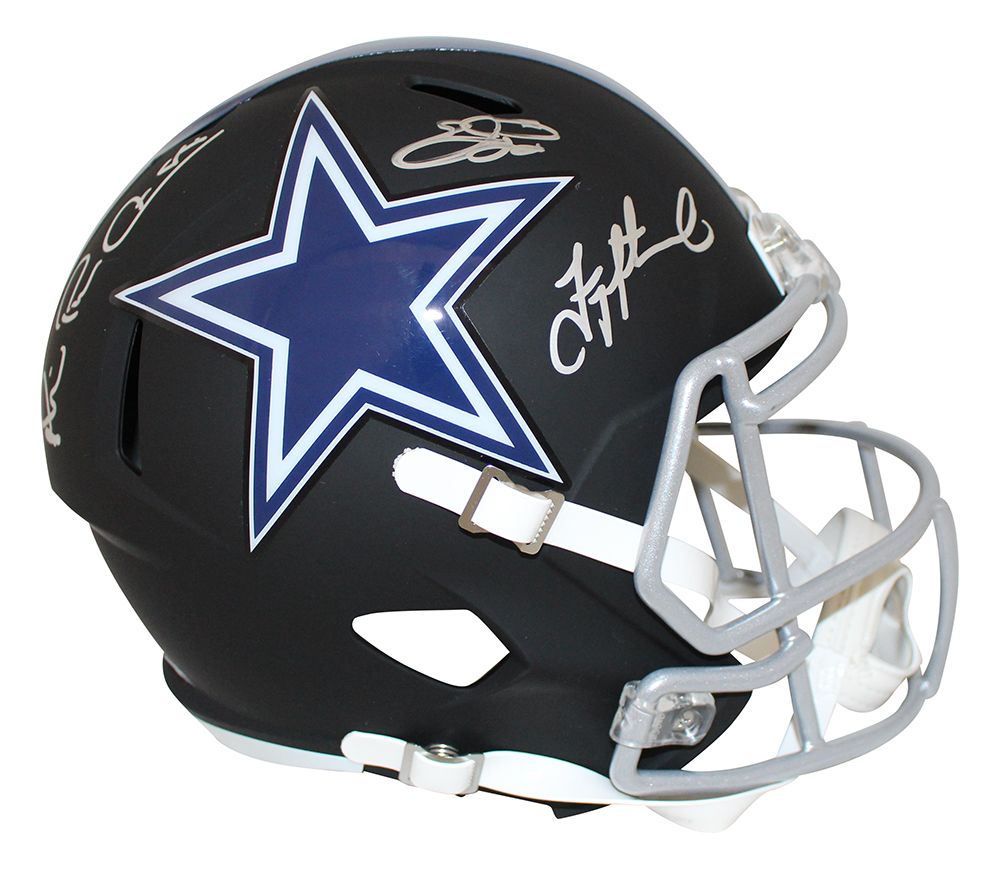 Cowboys Triplets Signed F/S Black Matte Helmet Aikman Smith Irvin BAS