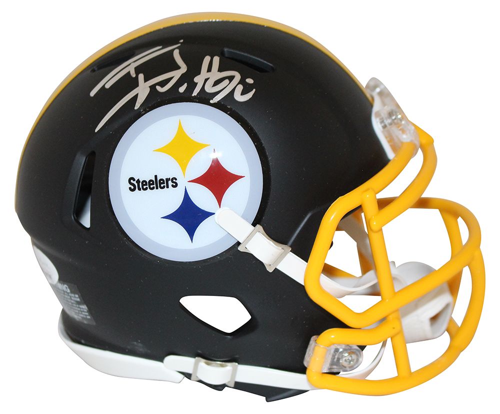 TJ Watt Autographed/Signed Pittsburgh Steelers Flat Black Mini Helmet JSA