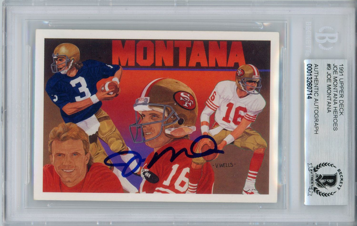 Joe Montana Autographed 1991 Upper Deck Heroes #9 Trading Card BAS Slab