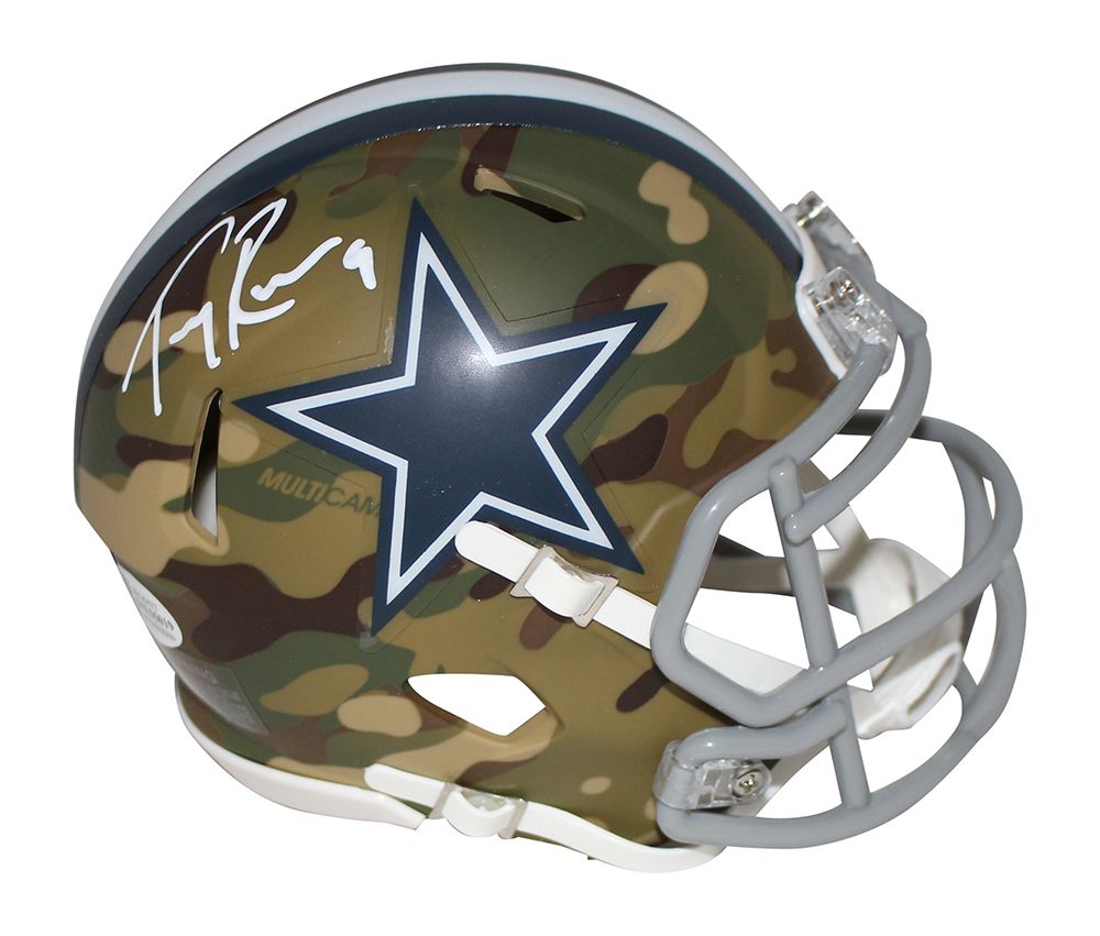 Tony Romo Autographed/Signed Dallas Cowboys Camo Mini Helmet BAS