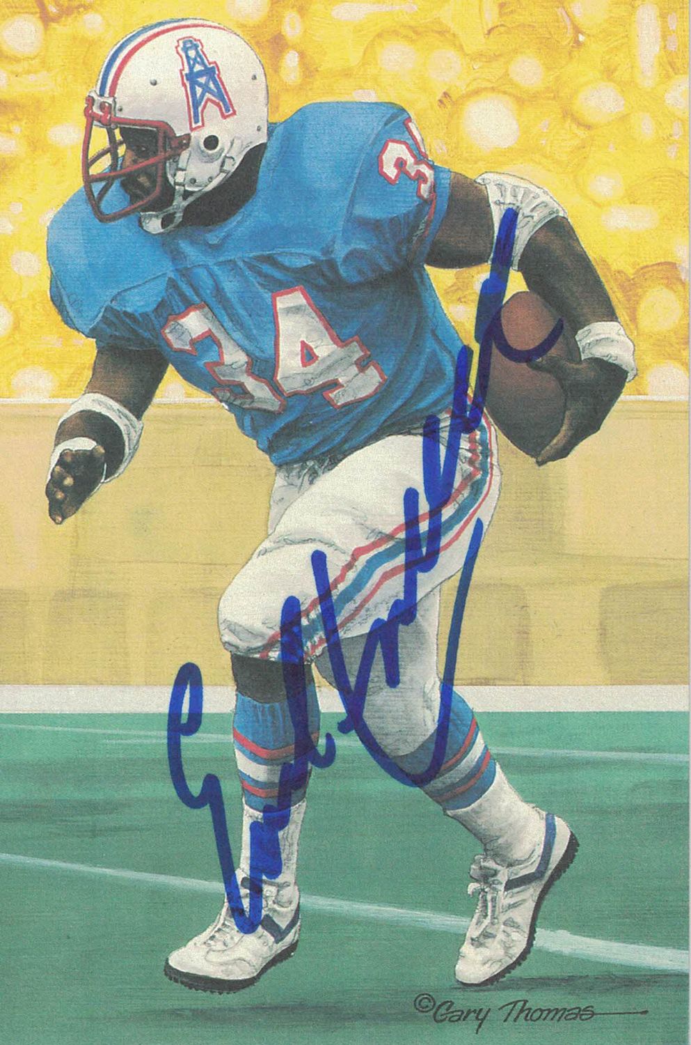 Earl Campbell Autographed Houston Oilers Goal Line Art Card Blue