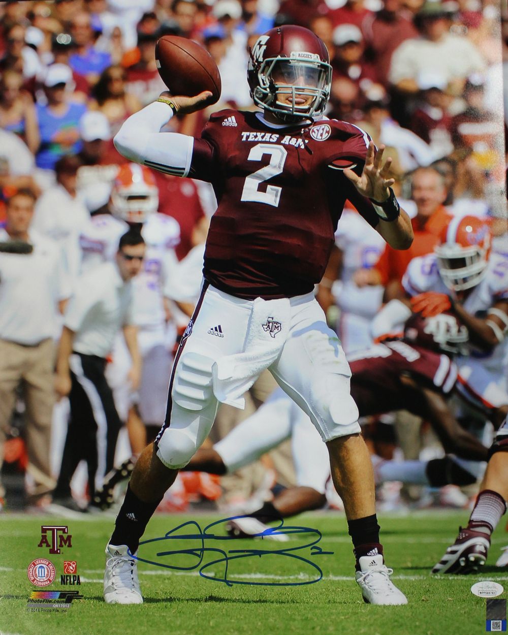 Johnny Manziel Autographed/Signed Texas A&amp;M Aggies 16x20 Photo JSA PF